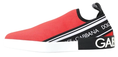 Shop Dolce & Gabbana Red White Flat Sneakers Loafers Men's Shoes In White And Red