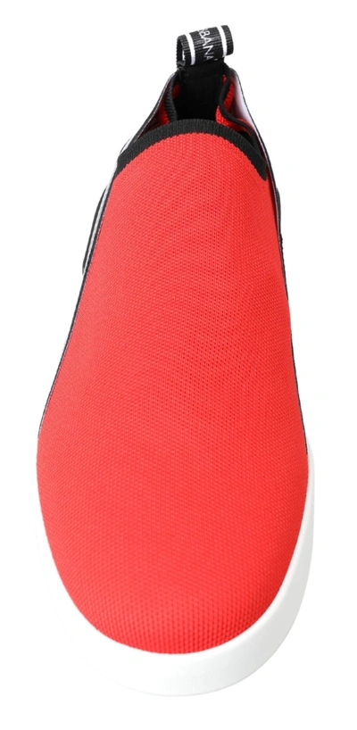 Dolce & Gabbana Red Logo Low Top Slip On Men Sneakers Shoes In White And Red