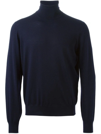 Shop Brunello Cucinelli Roll Neck Sweater In Navy+grigio Scuro