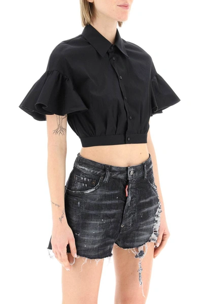 Shop Dsquared2 Cropped Cotton Shirt In Black