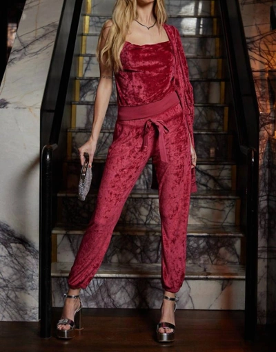 Shop Lamade Velvet Jogger With Satin Sash In Ruby Red