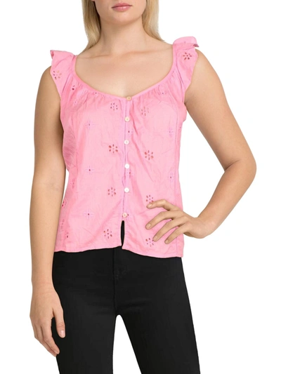 Shop Velvet By Graham & Spencer Womens Eyelet Button Up T-shirt In Pink