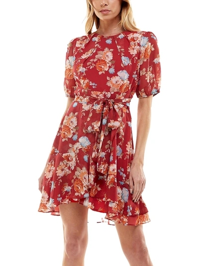 Shop B Darlin Juniors Womens Floral Mini Fit & Flare Dress In Multi