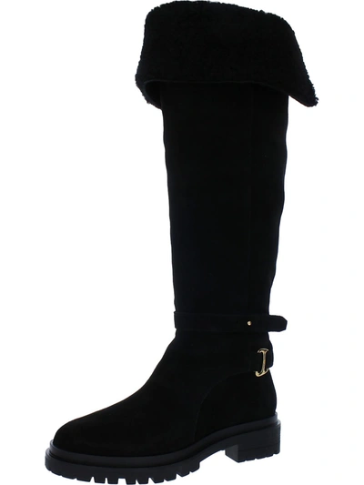 Shop Lauren Ralph Lauren Cristine Womens Suede Shearling Over-the-knee Boots In Black
