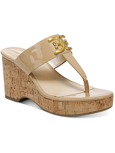 Shop Sam Edelman Yardlie Womens Patent Cork Wedge Sandals In Beige