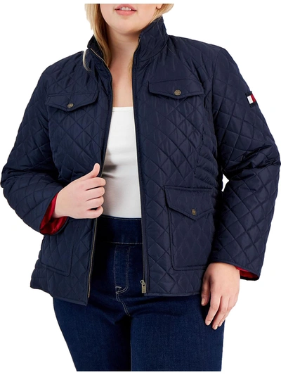 Shop Tommy Hilfiger Plus Womens Lightweight Warm Quilted Coat In Blue