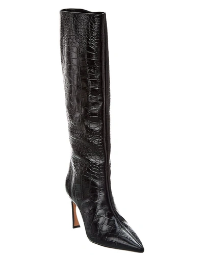 Shop Alexandre Birman Myra Tresse 85 Croc-embossed Leather Boot In Black