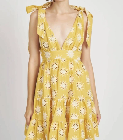 Shop En Saison Embroidered Tiered Mini Dress In Yellow