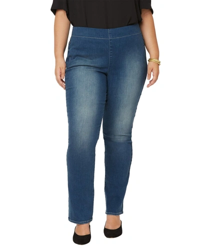 Shop Nydj Plus Pull-on Clean Enchantment Straight Jean In Blue