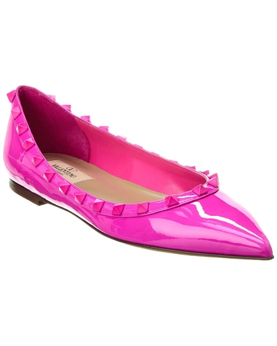 Shop Valentino Rockstud Patent Flat In Pink