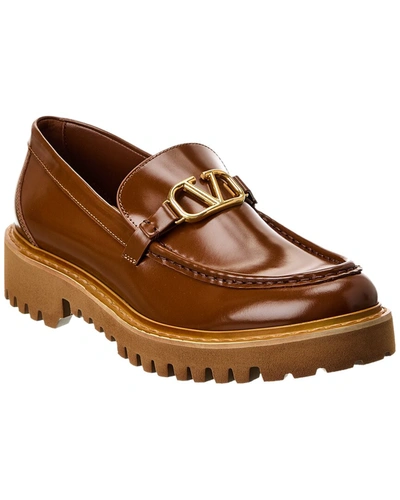 Shop Valentino Vlogo Signature Leather Loafer In Brown