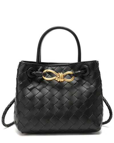 Shop Tiffany & Fred Woven Leather Top Handle Crossbody In Black