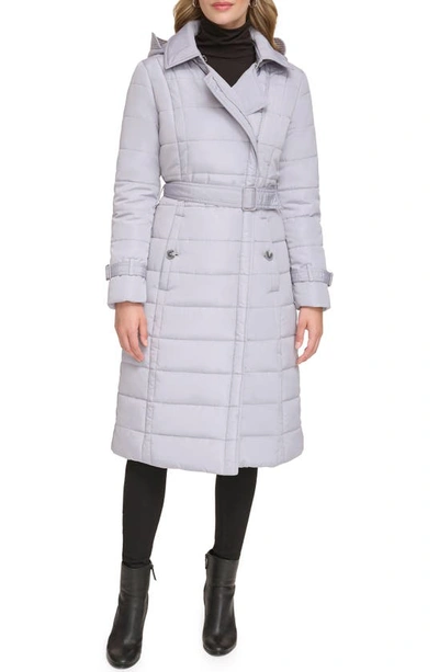 Kenneth Cole New York Quilt Trench Puffer Jacket In Lt Grey