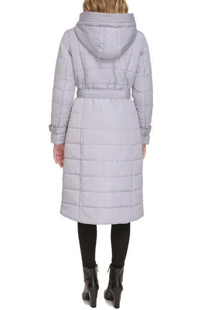 Kenneth Cole New York Quilt Trench Puffer Jacket In Lt Grey