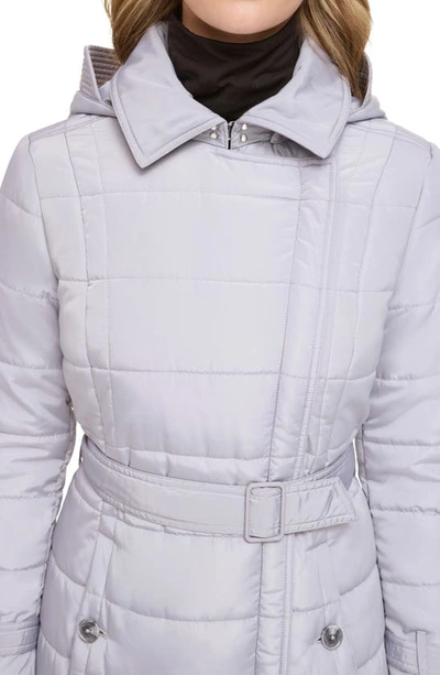 Kenneth Cole New York Quilt Trench Puffer Jacket In Lt Grey