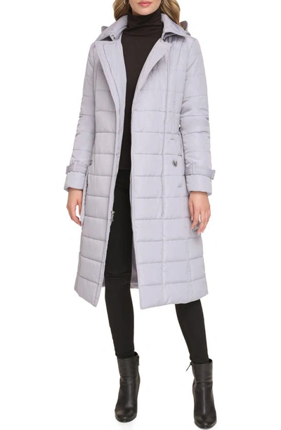 Kenneth Cole New York Quilt Trench Puffer Jacket In Lt Grey
