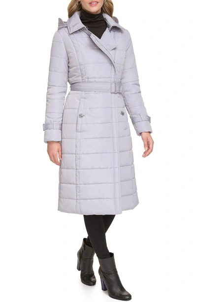 Kenneth Cole New York Quilt Trench Puffer Jacket In Lt Grey