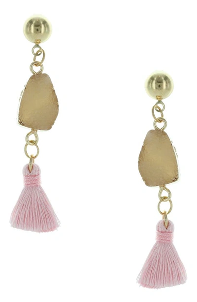 Shop Olivia Welles Kiana Druzy Drop Earrings In Pink