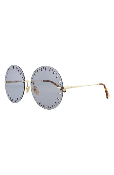 Shop Chloé Novelty 63mm Oversize Round Sunglasses In Gold Light Blue