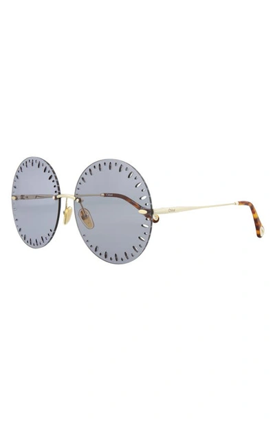 Chloé Novelty 63mm Oversize Round Sunglasses In Gold Light Blue