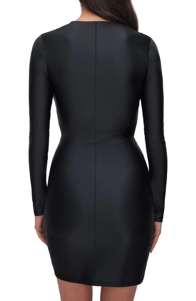 Shop Good American Twist Plunge Neck Long Sleeve Minidress In Black001