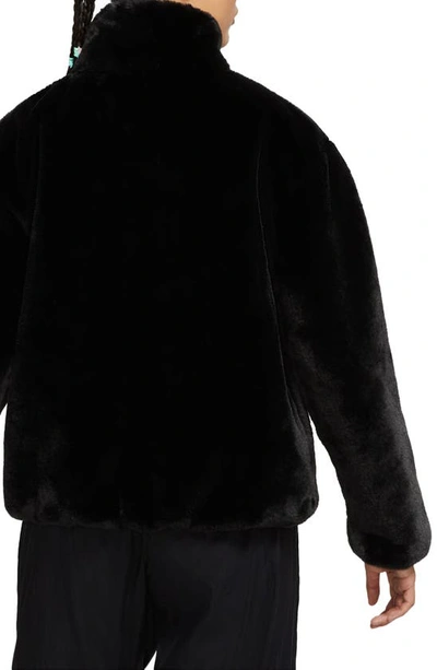 Shop Nike Sportswear Faux Fur Swoosh Jacket In Black/ Fossil
