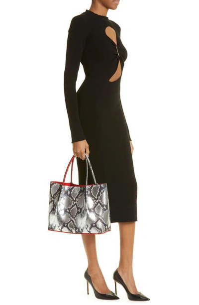 Shop Christian Louboutin Large Cabarock Snake Embossed Metallic Leather Tote In Black/ Grey Multi