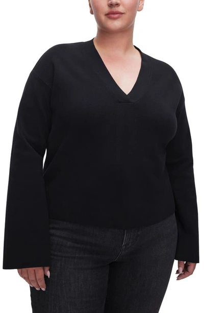Shop Good American Boxy Cotton Blend Sweater In Black
