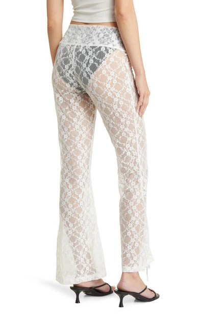 Shop House Of Sunny Lovers Lace Sheer Kick Flare Pants In Porcelain