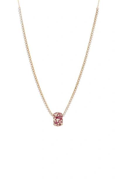 Shop Adina Reyter Pavé Diamond Charm Necklace In Yellow Gold/ Burgundy