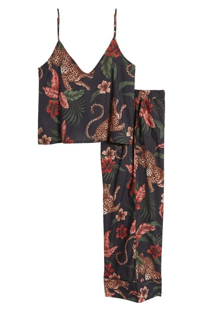 Shop Desmond & Dempsey Cheetah Floral Cotton Cami Pajamas In Soleia Navy
