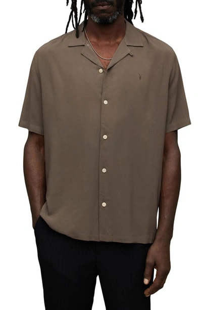 Shop Allsaints Venice Relaxed Fit Short Sleeve Button-up Camp Shirt In Splinter Brown