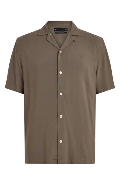 Shop Allsaints Venice Relaxed Fit Short Sleeve Button-up Camp Shirt In Splinter Brown