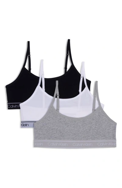 Calvin Klein Kids' Assorted 3-pack Stretch Cotton Bralettes In Heather  Grey/ Black/ White