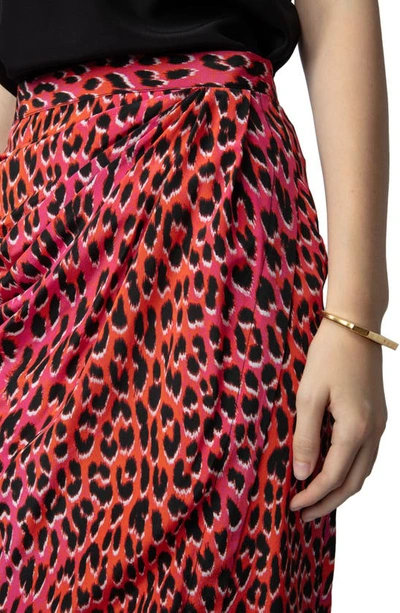 Shop Zadig & Voltaire Jamelia Leopard Spot Silk Faux Wrap Midi Skirt In Rose