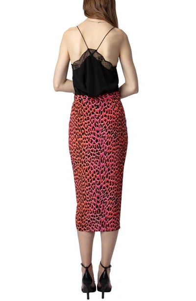 Shop Zadig & Voltaire Jamelia Leopard Spot Silk Faux Wrap Midi Skirt In Rose