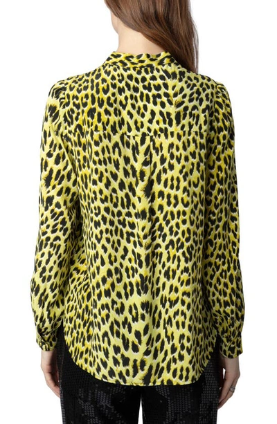 Shop Zadig & Voltaire Taos Leopard Spot Tie Neck Silk Blouse In Jonquil