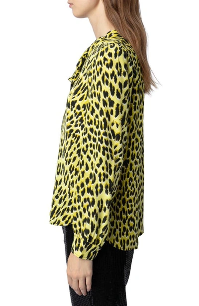 Shop Zadig & Voltaire Taos Leopard Spot Tie Neck Silk Blouse In Jonquil