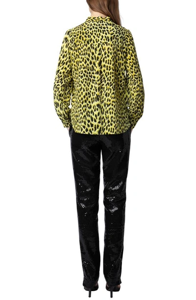 Shop Zadig & Voltaire Taos Leopard Spot Tie Neck Silk Blouse In Jonquil