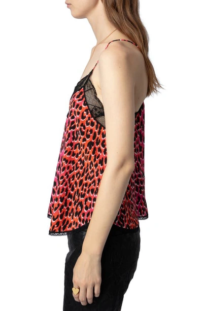Shop Zadig & Voltaire Christy Leopard Spot Lace Edge Silk Camisole In Rose