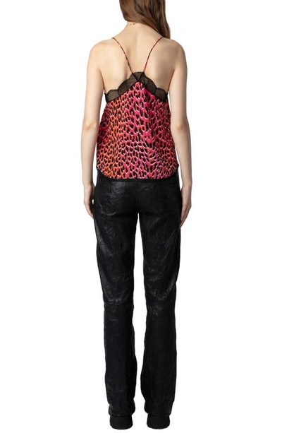 Shop Zadig & Voltaire Christy Leopard Spot Lace Edge Silk Camisole In Rose