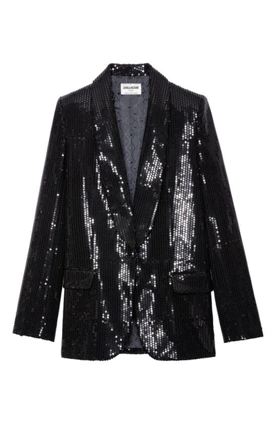 Shop Zadig & Voltaire Vive Sequin Tuxedo Blazer In Noir