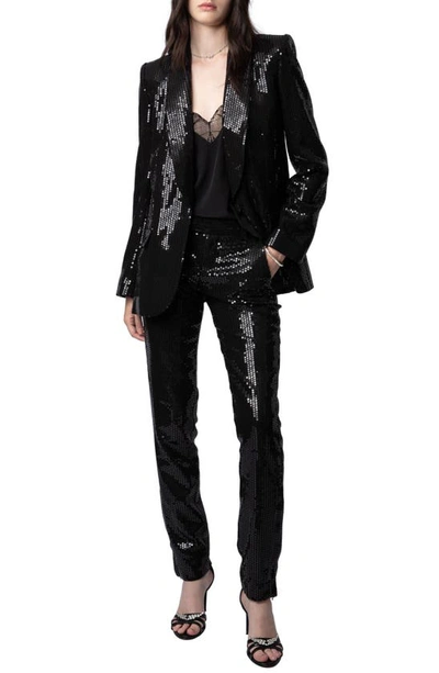 Shop Zadig & Voltaire Vive Sequin Tuxedo Blazer In Noir