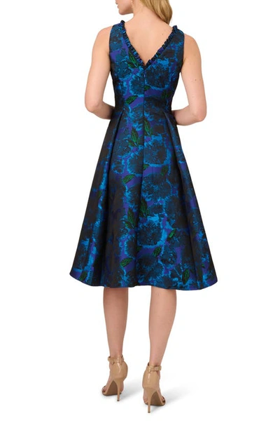 Shop Adrianna Papell Floral Jacquard High-low Fit & Flare Dress In Blue Multi