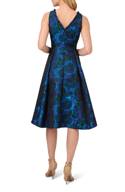 Adrianna Papell Womens Pleated Knee Length Cocktail And Party Dress In Blue Multi
