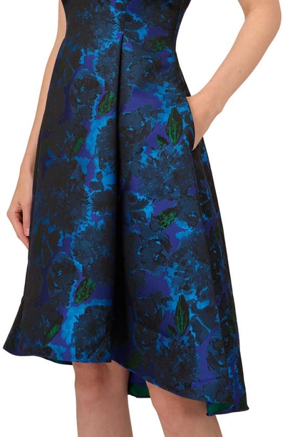 Adrianna Papell Womens Pleated Knee Length Cocktail And Party Dress In Blue Multi
