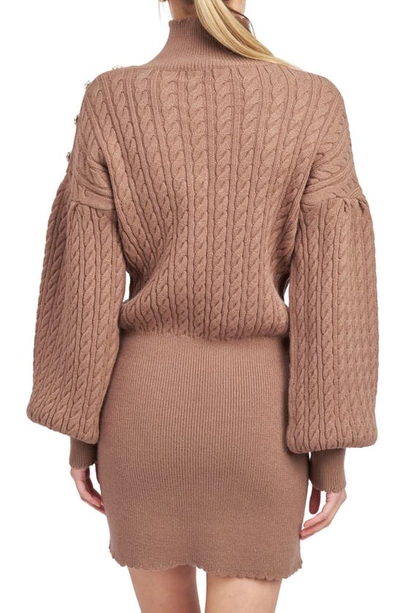 Shop En Saison Bettany Button Shoulder Long Sleeve Turtleneck Sweater Minidress In Brown