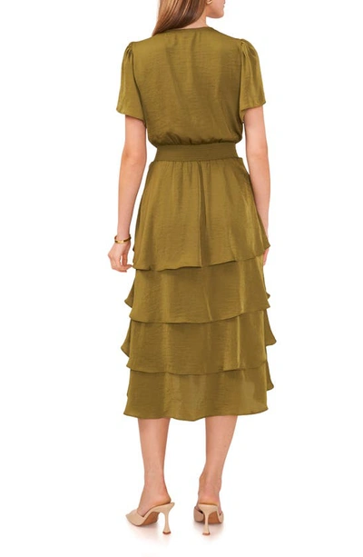 Shop Vince Camuto Flutter Sleeve Tiered Dress In Olive