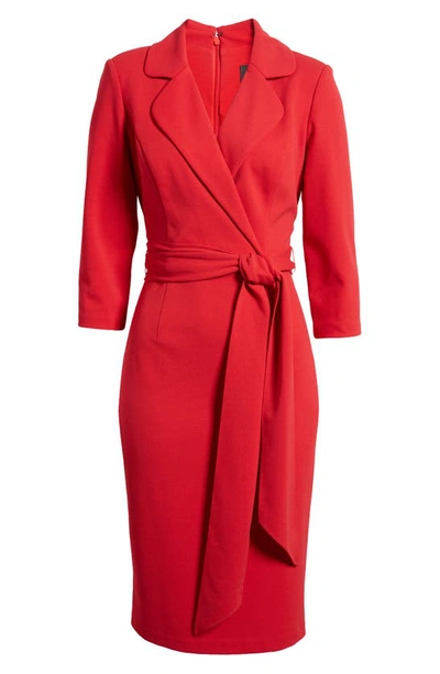 Shop Adrianna Papell Tie Belt Faux Wrap Cocktail Dress In Hot Ruby