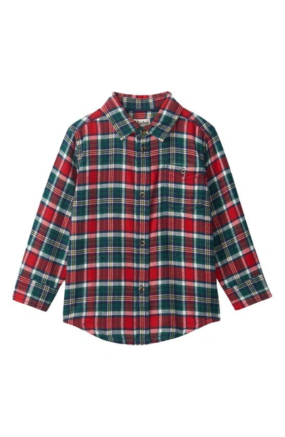 Shop Hatley Kids' Celebration Plaid Cotton Flannel Button-up Shirt In Solstice